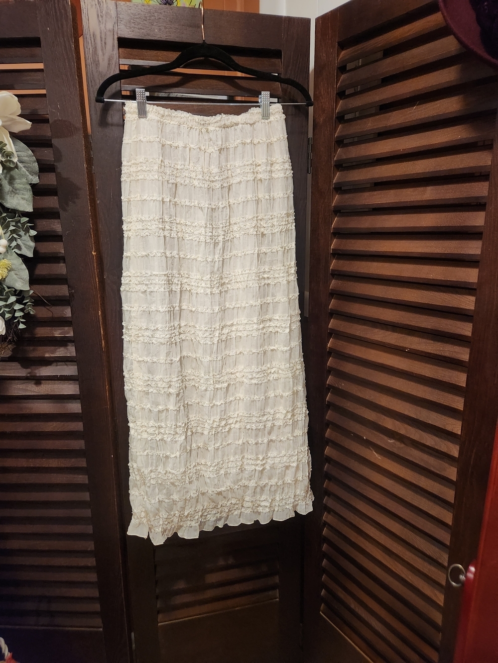 Commense Cream Tiered Ruffle Maxi Skirt